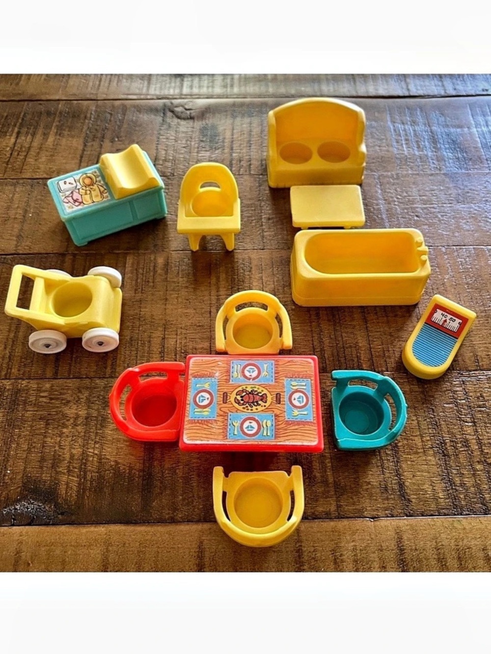 Vintage Fisher Price Furniture Couch Table Chairs Bathroom Scale Lot of 12